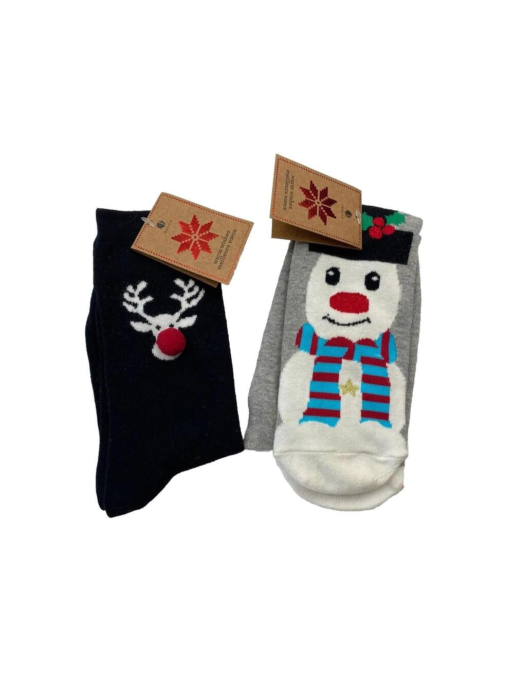 Christmas Snowman Red Nose Reindeer Women’s Festive Christmas Socks 2 Pairs New